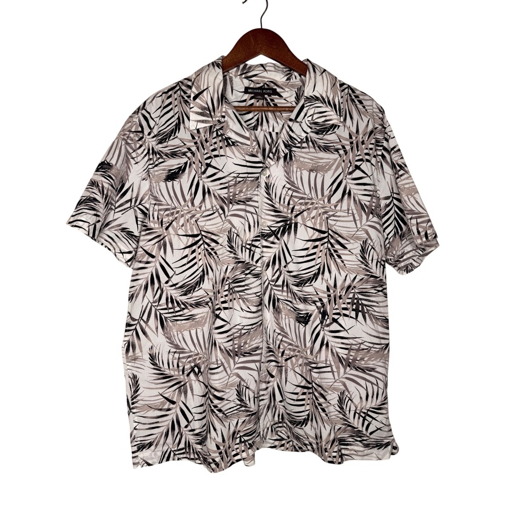 MICHAEL KORS Men's Tropical Leaf Print Short Sleeve Button Up Shirt Sz XXL - Picture 3 of 8
